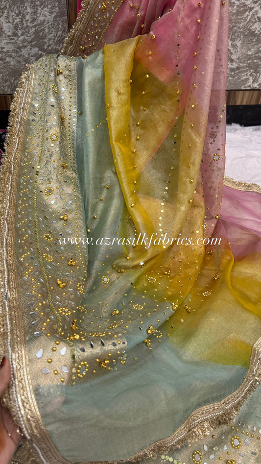GHUNGHROO X RAINBOW tissue saree