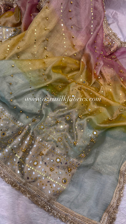 GHUNGHROO X RAINBOW tissue saree