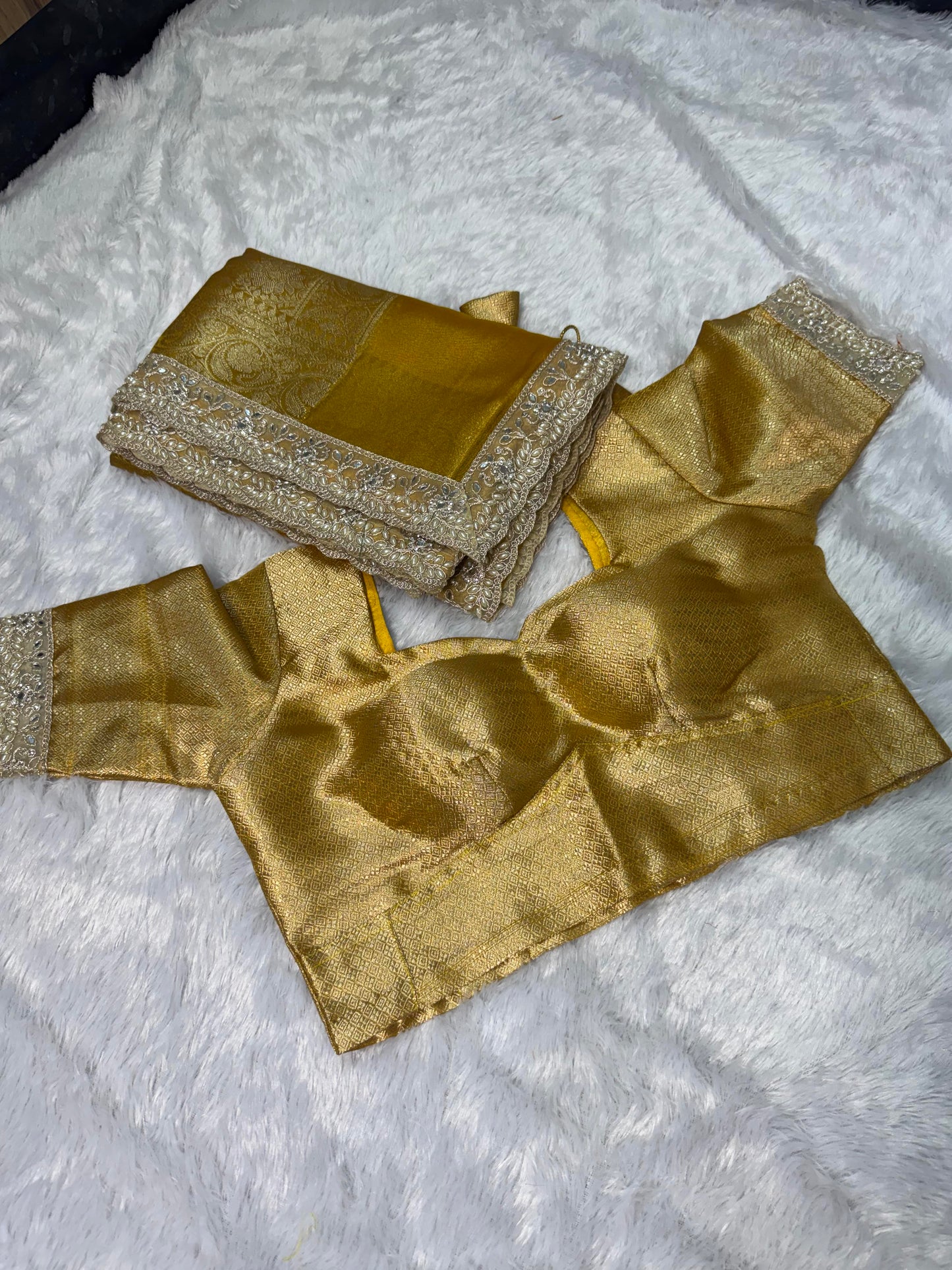 Golden Banarasi Maharani Tissue Silk Saree with Lace work