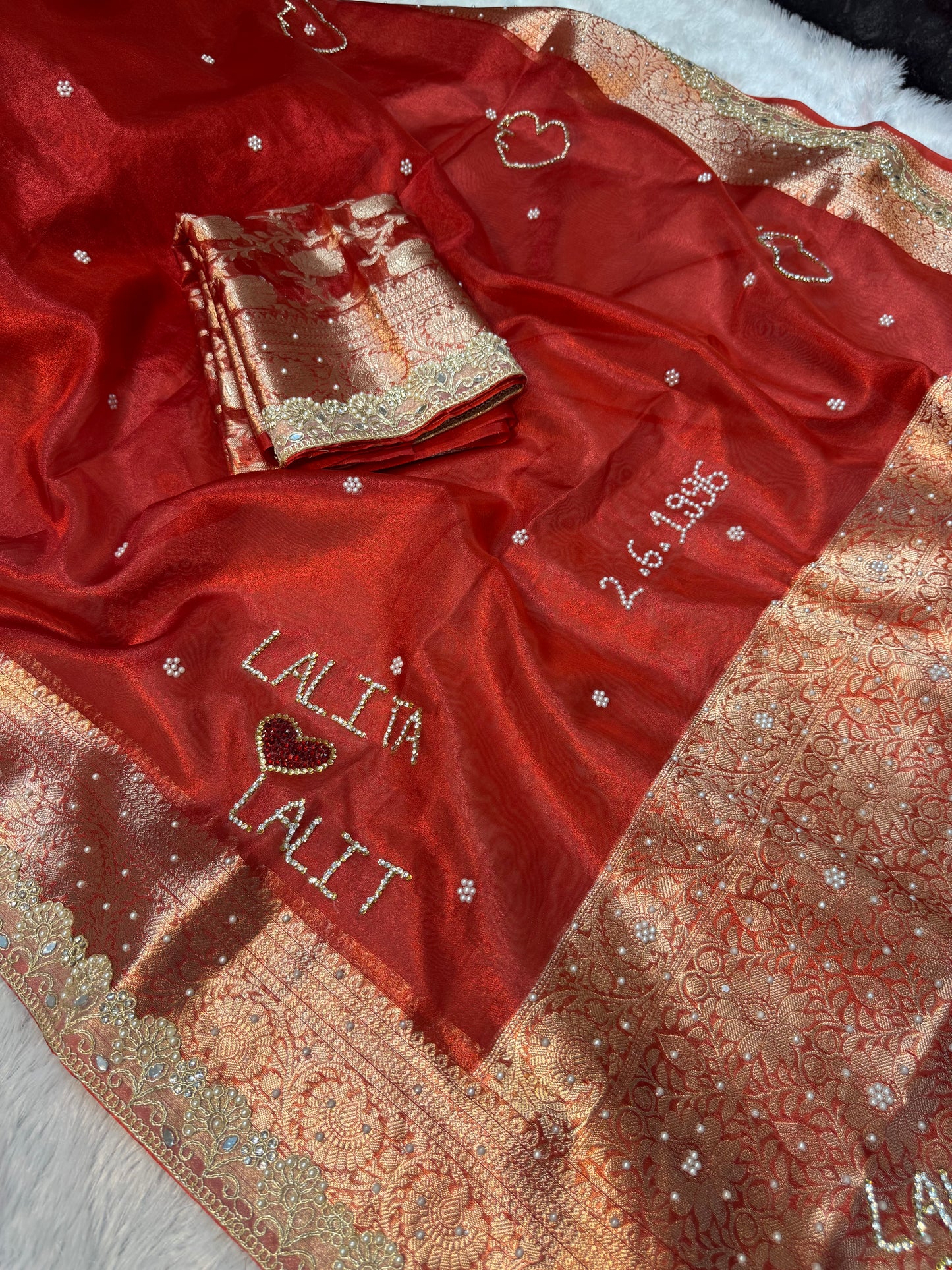 COUPLE NAME SPECIAL TISSUE SILK LACE WORK SAREE