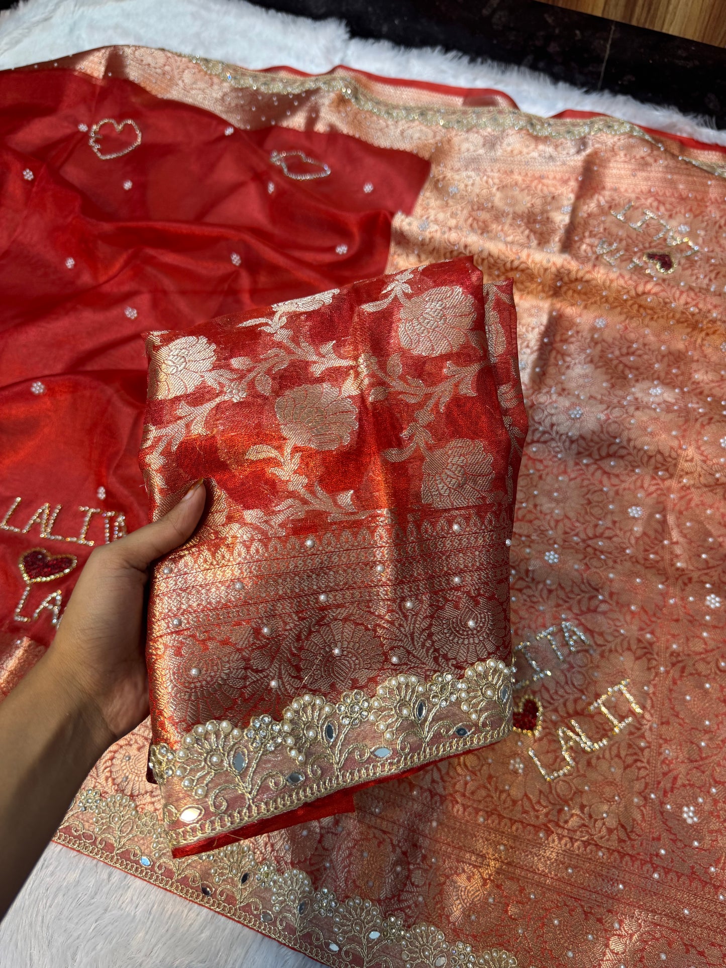 COUPLE NAME SPECIAL TISSUE SILK LACE WORK SAREE