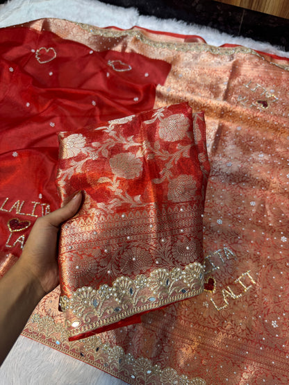 COUPLE NAME SPECIAL TISSUE SILK LACE WORK SAREE