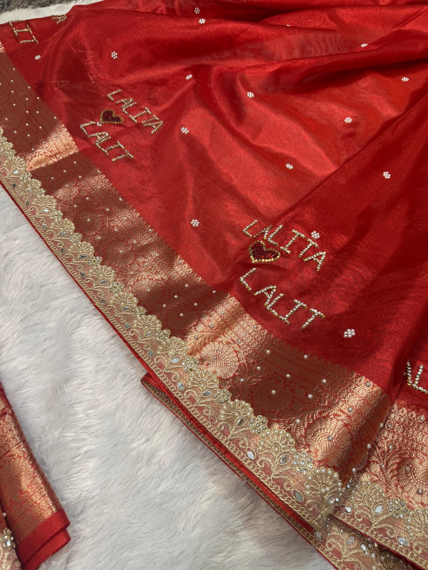 COUPLE NAME SPECIAL TISSUE SILK LACE WORK SAREE