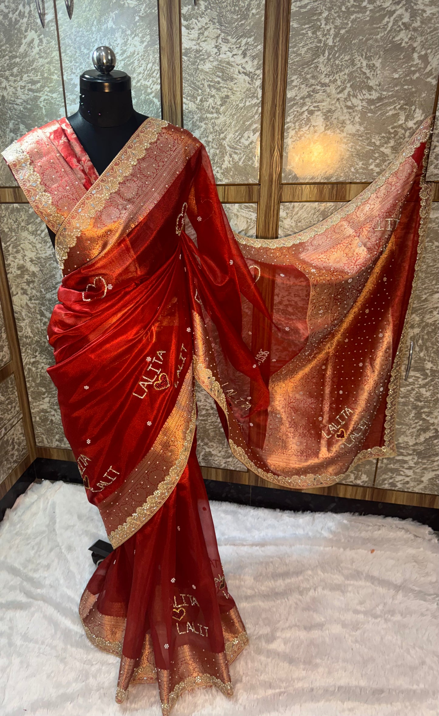 COUPLE NAME SPECIAL TISSUE SILK LACE WORK SAREE