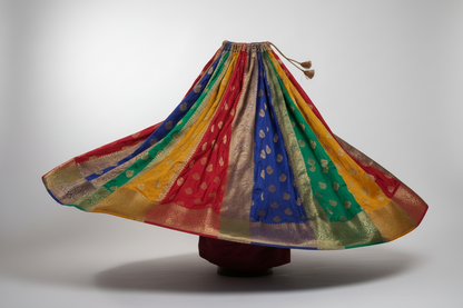Colorful traditional skirt with a pattern on a white background
